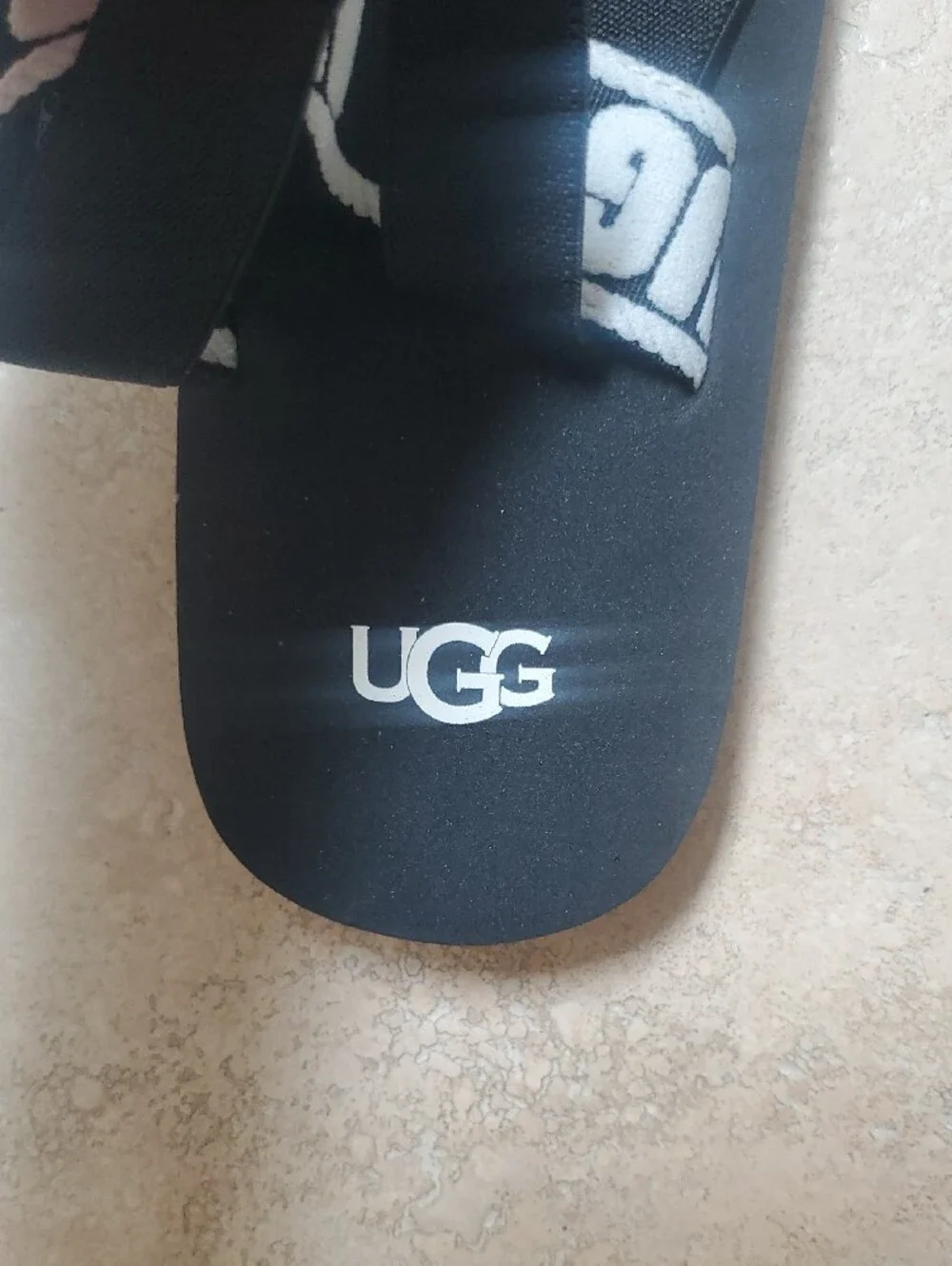 UGG Kids Black and White Logo Strap Slide Sandals